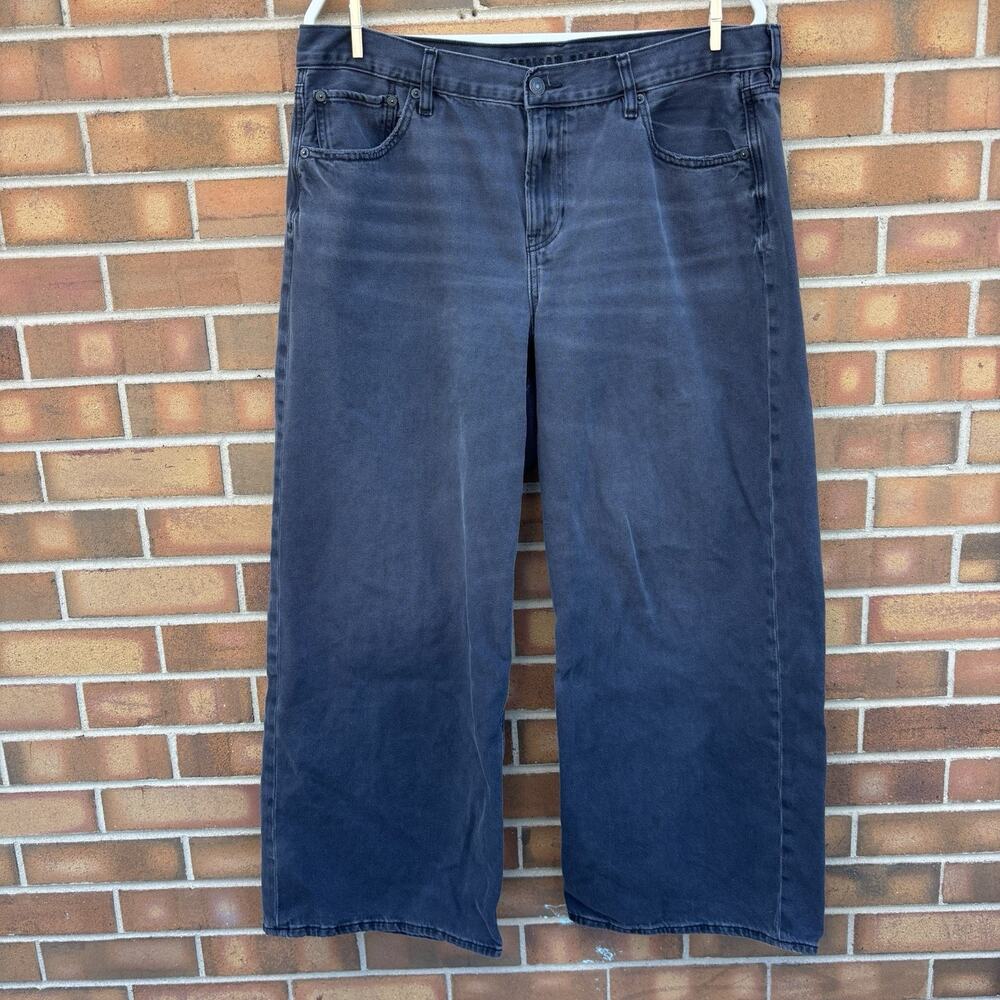 American Eagle Low Rise Skater Jeans Womens 16 Short Baggy Wide Leg Black Denim